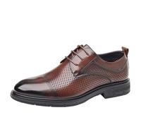 Scarpe Eleganti da Uomo in Maglia Traforata Oxford Traspirante in Pelle Italiana con Lacci e Punta a Punta, Design Antiscivolo, Resistenti all'Usura, Uniformi(Brown,39 EU)