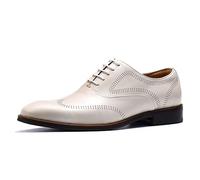 Scarpe Eleganti Formali Business da Uomo Oxfords in Pelle Confortevoli Casual Brogues Basse Stringate da Vestito,Beige,42