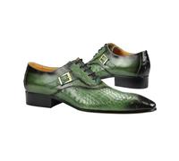 Scarpe Eleganti Uomo Mens Green Oxford Dress Shoes Men Dress Shoe Side Buckle Leather Wingtip Lace Up Office Business Wedding(40)