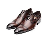 Scarpe Eleganti Uomo Nice Men Black Brown Oxford Brogue Dress Shoes Office Mens Leather Mens Pair with Suit Jeans Side Lace Up Buckle(44)
