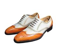 Scarpe Eleganti Uomo Oxford Shoes for Men Pointed Toe Lace-Up Mixed Color Formal Dress Shoes for Party(Ivory,44)