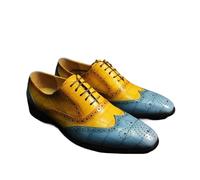 Scarpe Eleganti Uomo Oxford Shoes for Men Pointed Toe Lace-Up Mixed Color Formal Dress Shoes for Party(Blue,45)