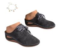 Scarpe Estive Comode Da Donna, Ciabatte Aperte Da Infilare Con Dettaglio Con Lacci E Design Traforato, Pantofole Leggere Per Casa Giardino Vacanze Uso Quotidiano Con Cavigliera,Dark gray,36 EU