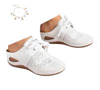 Scarpe Estive Comode Da Donna, Ciabatte Aperte Da Infilare Con Dettaglio Con Lacci E Design Traforato, Pantofole Leggere Per Casa Giardino Vacanze Uso Quotidiano Con Cavigliera,Bianca,36 EU