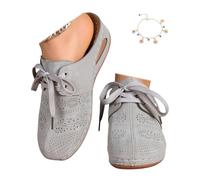 Scarpe Estive Comode Da Donna, Ciabatte Aperte Da Infilare Con Dettaglio Con Lacci E Design Traforato, Pantofole Leggere Per Casa Giardino Vacanze Uso Quotidiano Con Cavigliera,Grigio,43 EU