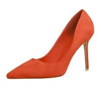 Scarpe estive con tacco alto da donna, con punta a punta, eleganti e comode, chiuse, per feste, da sera, con piedi larghi, Colore: arancione., 38 EU
