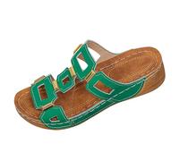 Scarpe estive da donna, con cinturino a T, sandali ortopedici, estivi, slip, traspiranti, comodi sandali con plateau antiscivolo, robusti, verde, 36 EU