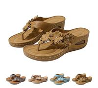 Scarpe estive da donna con zeppa, infradito aperte, infradito antiscivolo, sandali con zeppa ortopedica, motivo floreale, sandali estivi da donna con zeppa bassa, giallo., 36 EU