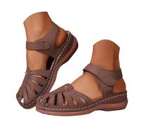 Scarpe estive da donna, sandali piatti in stile retrò, comodi e versatili, per il tempo libero, per la spiaggia, il tempo libero. Scarpe da donna nere, comode per piedi larghi, caffè, 38 EU