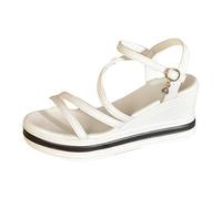 Scarpe estive da donna sandali spessi da donna comodi e versatili da spiaggia casual corda tacchi alla caviglia punta aperta cuneo supporto arco per, bianco, 36.5 EU