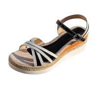 Scarpe Estive Donna Eleganti Sandali bohémien con strass da donna, zeppa alla moda, suola spessa, fascia elastica che alza la figura, sandali casual con plateau esterno traforato Scarpe Estate (42)