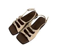 Scarpe Estive Donna Sandali Alla Schiava Sandali romani piatti morbidi da viaggio al mare da spiaggia con fata francese retrò donna Sandalias De Mujer Verano Con Lacci (Khaki 35)
