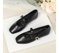 Scarpe flat da donna con fibbia e punta quadrata - Finta pelle nera vivace, suola in gomma morbida e soletta imbottita in PU - Scarpe comode per l'ufficio e casual, adatte per tutte le stagioni, balle