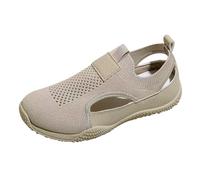 Scarpe foderate Donna Versione Coreana Il Cento Mesh Traspirante Cava Tempo Libero Bianco Piatto Piatto Scarpe Pantolette Con Tacco, beige., 39 EU