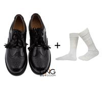 Scarpe Ghillie Brogue In Pelle Nera Da Uomo Scozzese Con Calze Crema