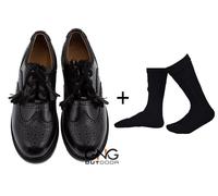 Scarpe Ghillie Brogue In Pelle Nera Da Uomo Scozzese Con Calze Nere