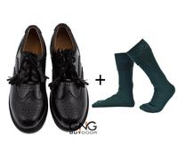 Scarpe Ghillie Brogue In Pelle Nera Da Uomo Scozzese Con Calze Verdi