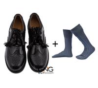 Scarpe Ghillie Brogues In Pelle Nera Da Uomo Scozzese Con Calze Grigie