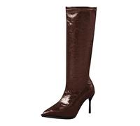 Scarpe Giallo Donna 41 Stivali da Donna Taglie Forti e Inverno, Europei e Americani Sexy Stivali a Punta Tacco Sottile e Cerniera Laterale Scarpe da Business Donna, marrone, 41 EU