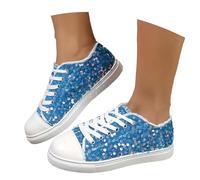 Scarpe Ginnastica Donna Plateau Glitter da Tennis da Donna Glitterate Scarpe da Ginnastica Piatte da Sposa Scintillanti da Sposa Lucide con Paillettes (Sky Blue, 39)