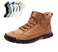 Scarpe in pelle cucite a mano, scarpe da trekking da uomo, con supporto per arco plantare, anti-affaticamento, antiscivolo, antiurto, stivali da corsa caldi, Giallo marrone, 39 1/3 EU