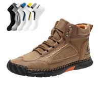 Scarpe in pelle cucite a mano, scarpe da trekking da uomo, con supporto per arco plantare, anti-affaticamento, antiscivolo, antiurto, stivali da corsa caldi, cachi, 40 2/3 EU