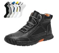 Scarpe in pelle cucite a mano, scarpe da trekking da uomo, con supporto per arco plantare, anti-affaticamento, antiscivolo, antiurto, stivali da corsa caldi, Nero , 40 2/3 EU