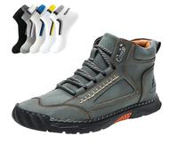 Scarpe in pelle cucite a mano, scarpe da trekking da uomo, con supporto per arco plantare, anti-affaticamento, antiscivolo, antiurto, stivali da corsa caldi, Verde, 39 1/3 EU