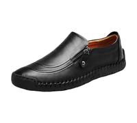 Scarpe in pelle da uomo, colore nero, per il tempo libero, traspiranti, da lavoro, con cerniera, slip-on, di sicurezza, da uomo, dai piedi larghi, eleganti scarpe sportive, Nero , 45 EU