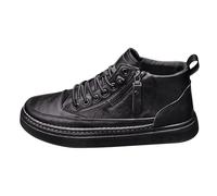 Scarpe in pelle, da uomo, con suola piatta, con chiusura lampo laterale, con lacci, scarpe da ginnastica elevate, antiscivolo, per il tempo libero, Nero , 43 EU