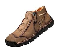 Scarpe in pelle da uomo senza lacci in pelle fatte a mano scarpe da passeggio da uomo facili da chiudere casual da passeggio con cerniera scarpe sportive comode da lavoro sneaker da uomo casual, cachi
