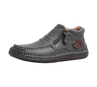 Scarpe in pelle da uomo, traspiranti, antiscivolo, mocassini, scarpe a piedi nudi, con tomaia in pelle, extra large, da lavoro, con chiusura lampo, classiche, piatte, comode scarpe per il tempo libero