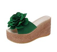 Scarpe in pelle di cervo donna primavera e donna sandali zeppa suola spessa stile casual scarpe eleganti donna con tacco décolleté, verde, 40 EU