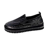 Scarpe in tela da donna, comode, casual, con punta aperta, tacco a fiore, per palestra, estate, Nero , 37.5 EU