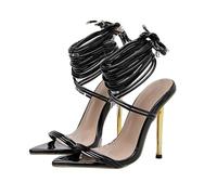 Scarpe larghe da donna a testa quadrata con tacco sottile traspirante una linea sandali con tacco alto, Nero , 37 EU
