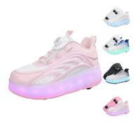 Scarpe LED da Bambini con rotelle, Scarpe con rotelle Pattini a rotelle 4 Automatiche Ruote LED Outdoor Multisport Ginnastica Running Sneaker per Bambino per Ragazzi Ragazze(Size:EU 33,Color:Pink)