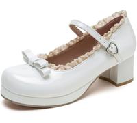 Scarpe Lolita da Donna con Tacco Platform Largo, Stile Kawaii con Pizzo E Farfalla (Bianco,36)