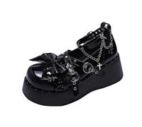 Scarpe Lolita da Donna Tacco Mary Jane Décolleté in Pizzo con Fiocco Kawaii Simpatici Stivali con Zeppa Cosplay con Cinturino Incrociato Tacco a Blocco Stile Dolce