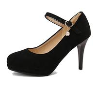 Scarpe Mary Jane a Spillo da Donna, Pompe al Tallone Alto Punta Rotonda Fibbia Vestito Pumps con Plateau Semplici Ibhdob Nero Numero 45 EU