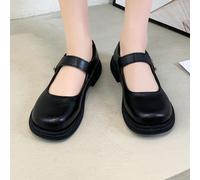 Scarpe Mary Jane con fibbia, decorazione autunno/inverno, scarpe basse da donna con punta tonda, colore nero tinta unita, fibbia, tacco largo, tacco basso, Mary Jane eleganti per tutte le stagioni in 