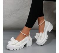 Scarpe Mary Jane Con Zeppa Tacco Alto Da Donna Con Punta Rotonda E Decorazione Catena Di Perle False CN35,CN36,CN37,CN38,CN39,CN40,CN41,CN42,CN43