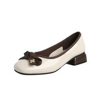 Scarpe Mary Jane da Donna Casual Bow French Vintage Ballet Court Shoes Shallow Square Toe Sweet Flat Comfortable Non-Slip Dress Pumps Beige 37