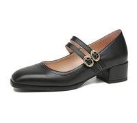 Scarpe Mary-Jane da Donna con Tacco Grosso e Basso, décolleté da Lavoro con Punta Chiusa, Doppi Cinturini alla Caviglia, décolleté con Punta Quadrata,Nero,42 EU