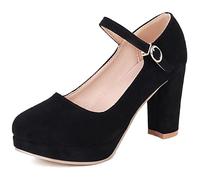Scarpe Mary Jane da Donna con Tacco Largo, Pompe al Tallone Alto Punta Rotonda Fibbia Vestito Pumps con Plateau Eleganti Scarpe da Sera Qpxapf Nero Numero 47 EU