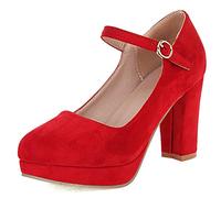 Scarpe Mary Jane da Donna con Tacco Largo, Pompe al Tallone Alto Punta Rotonda Fibbia Vestito Pumps con Plateau Eleganti Scarpe da Sera Knnuph Rosso Numero 33 EU