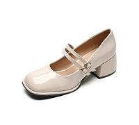 Scarpe Mary Jane Donna Grossolana con Una Parola con Il Vento College in Una Scarpe con Tacco Alto Testa Quadrata Retro Scarpe Singole