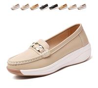 Scarpe Orthopedic Platform Loafers, Orthopedic Walking Shoes for Women Platform Wedge Slip-On Loafers Classic Moccasins Work Office, Beige A, 39 EU