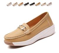 Scarpe Orthopedic Platform Loafers, Orthopedic Walking Shoes for Women Platform Wedge Slip-On Loafers Classic Moccasins Work Office, Cachi A, 37 EU