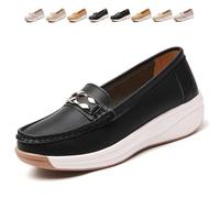 Scarpe Orthopedic Platform Loafers, Orthopedic Walking Shoes for Women Platform Wedge Slip-On Loafers Classic Moccasins Work Office, Nero A, 40 EU
