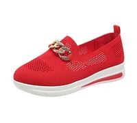 Scarpe ortopediche da donna, classiche, slip-on, estive, traspiranti, in rete, leggere, comode, con suola morbida, da trekking, per il fitness, la palestra, lo sport, Colore: rosso, 37 EU